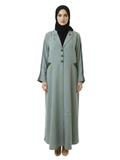 Tailored Button-Front Abaya (Sage Grey with Contrast Details) 1028