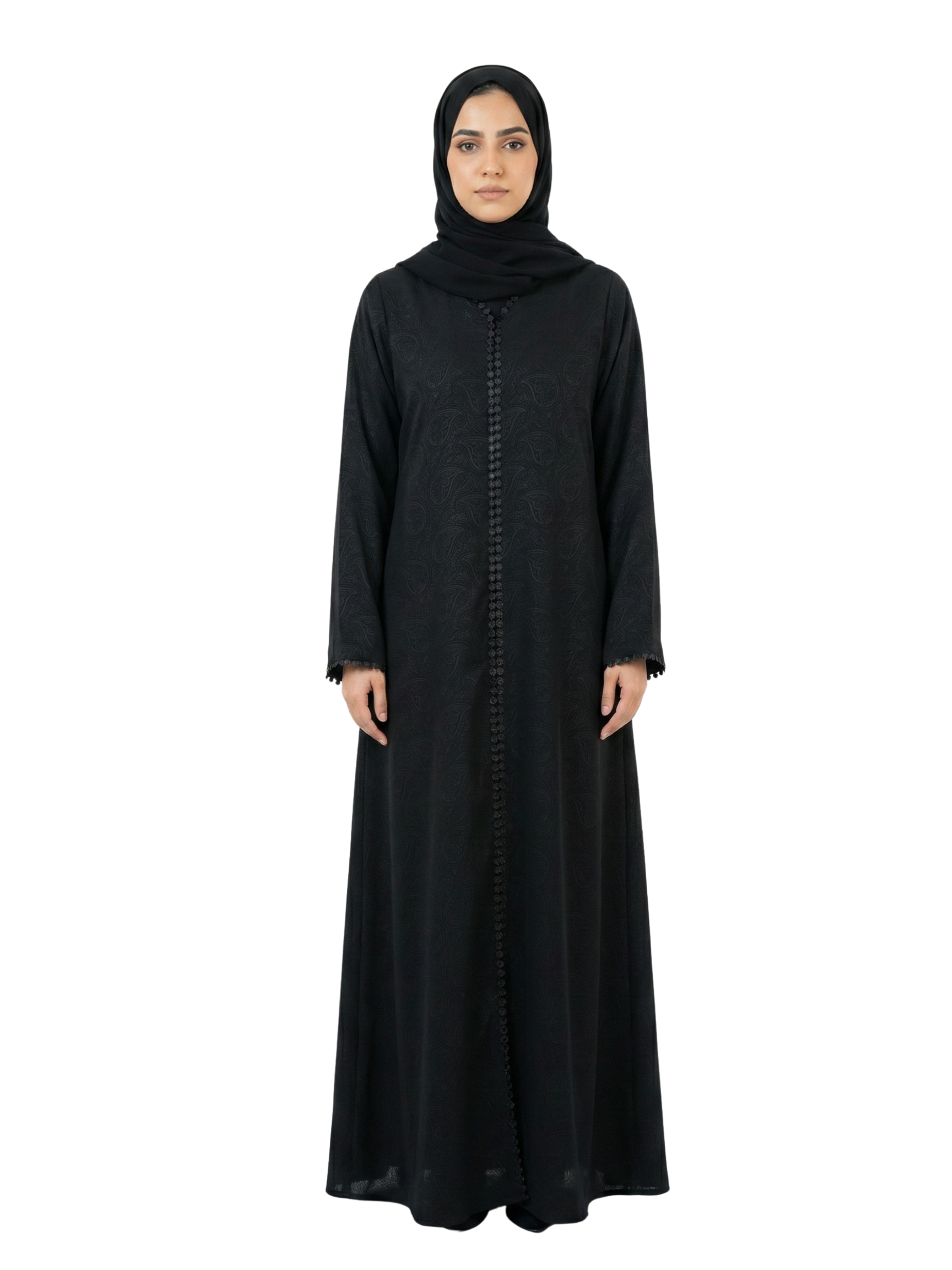 Paisley Texture Trim Abaya (Black) 1040