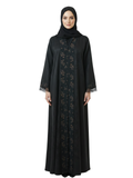 Lace Cuff Overlay Abaya (Black with Bronze Floral Panel) 1098