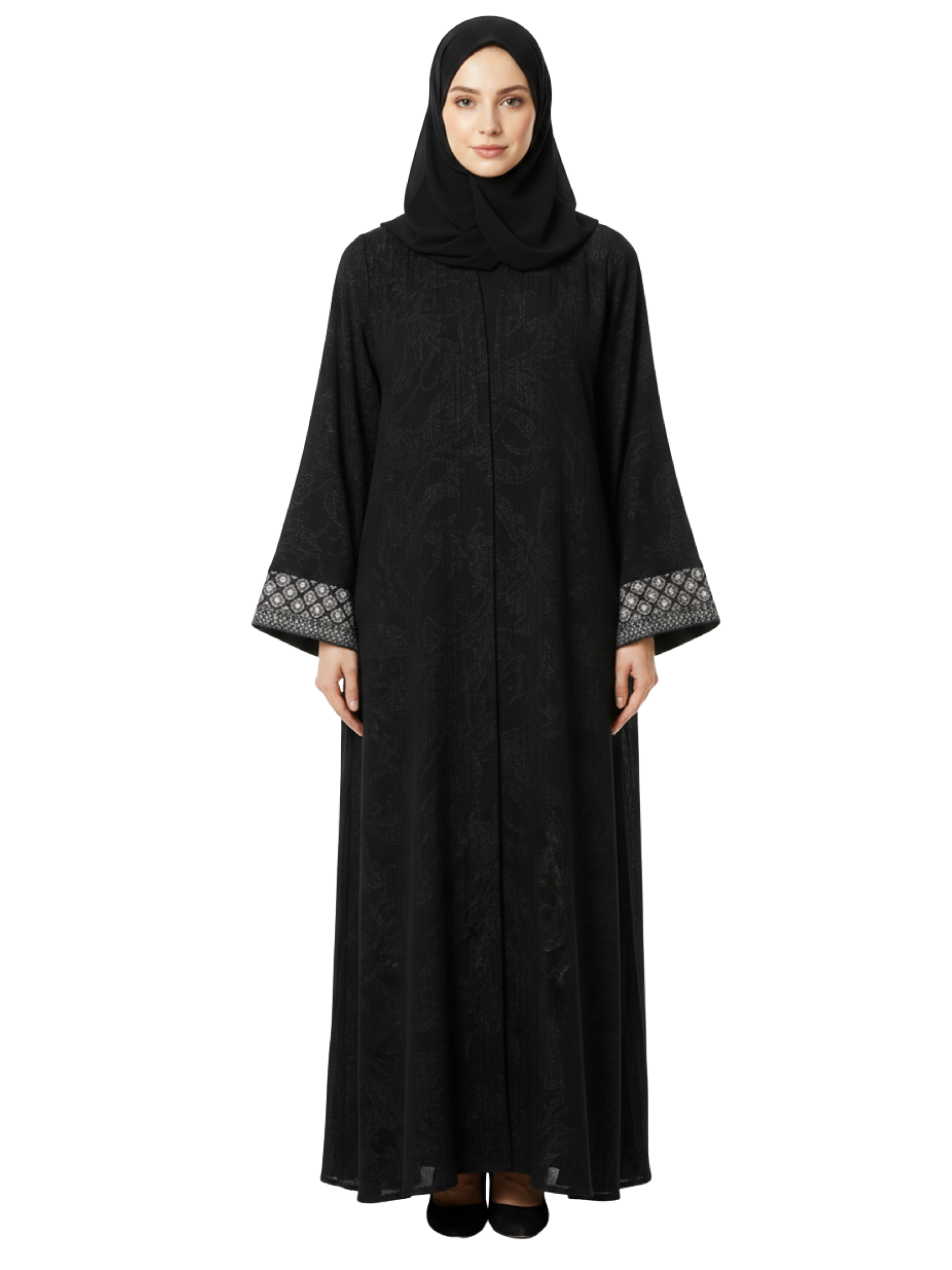 Cuff Pattern Detail Abaya (Black-on-Black) 1086