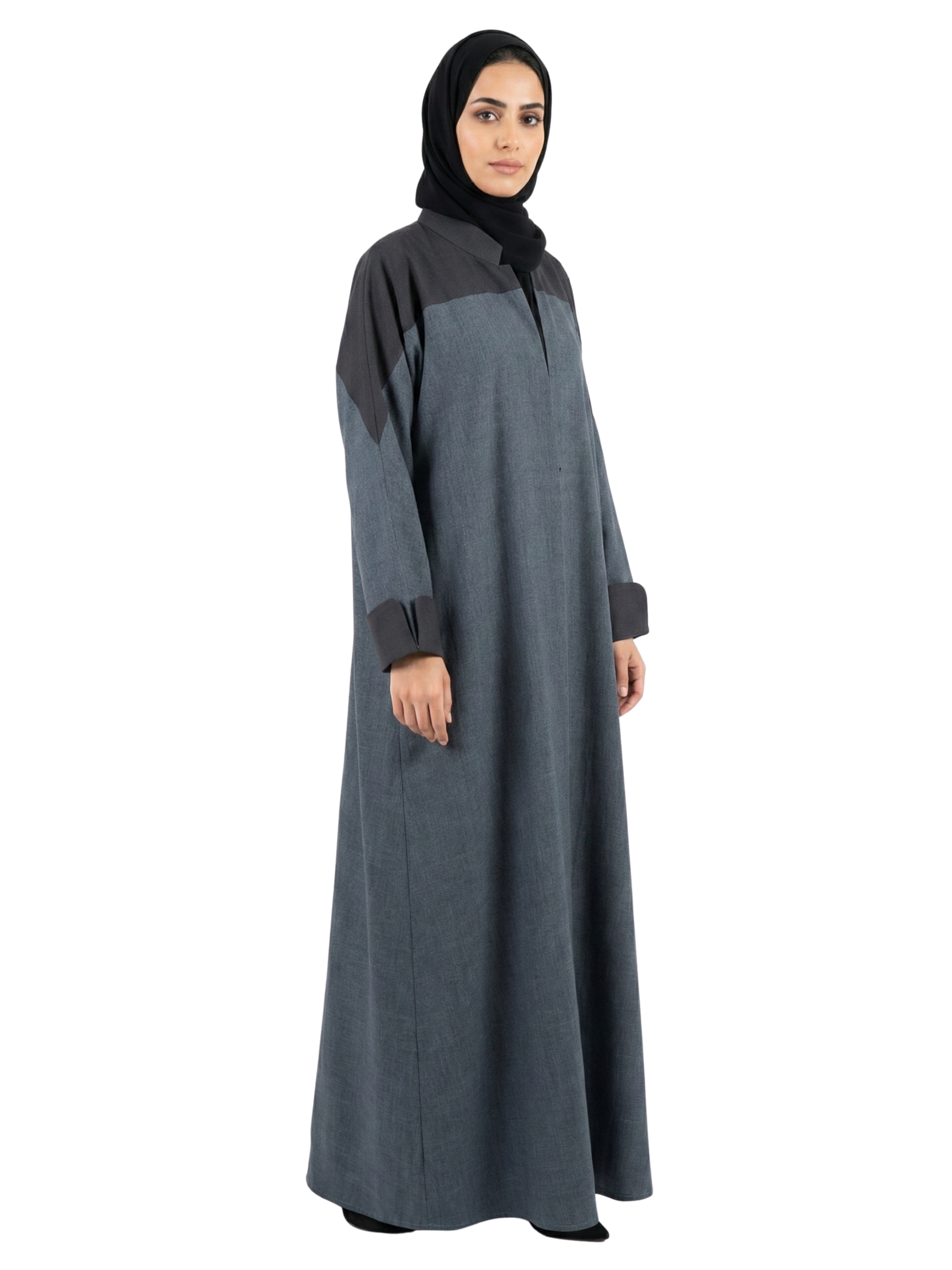 Colorblock Minimal Abaya (Steel Grey & Charcoal) 1024