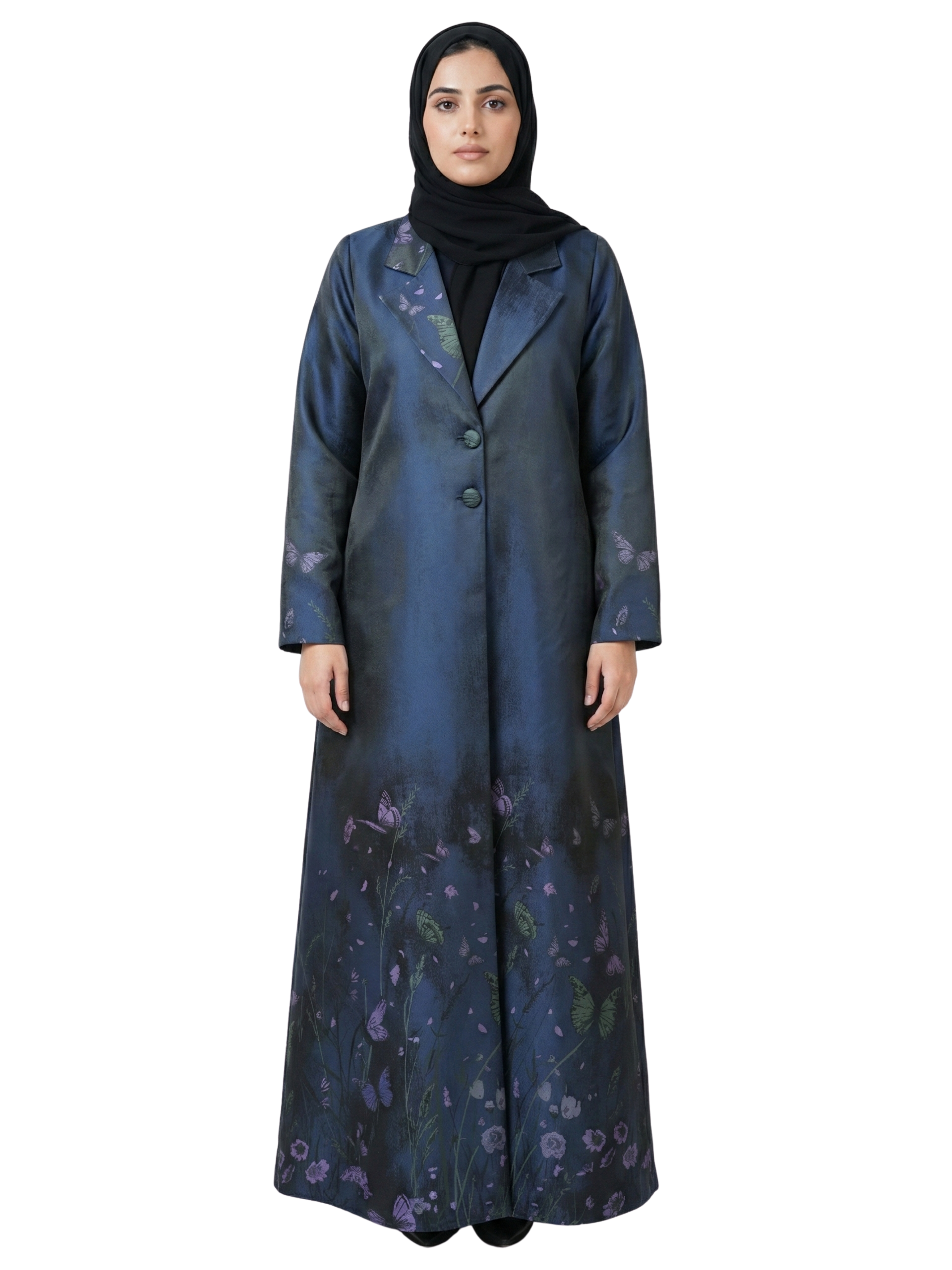 Butterfly Garden Blazer Abaya (Midnight Blue) 1051