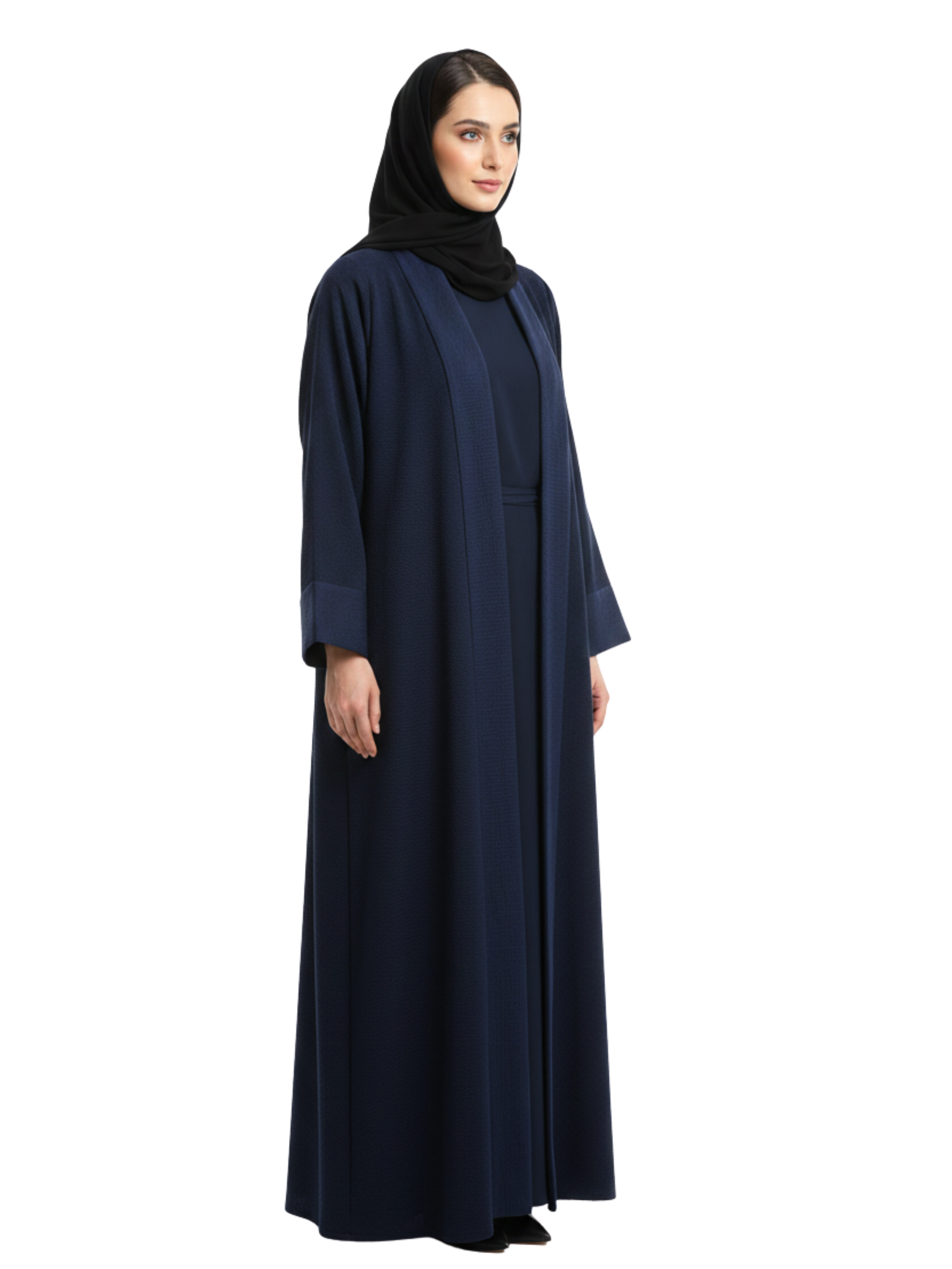 Textured Open Abaya Set (Navy Blue) 1058