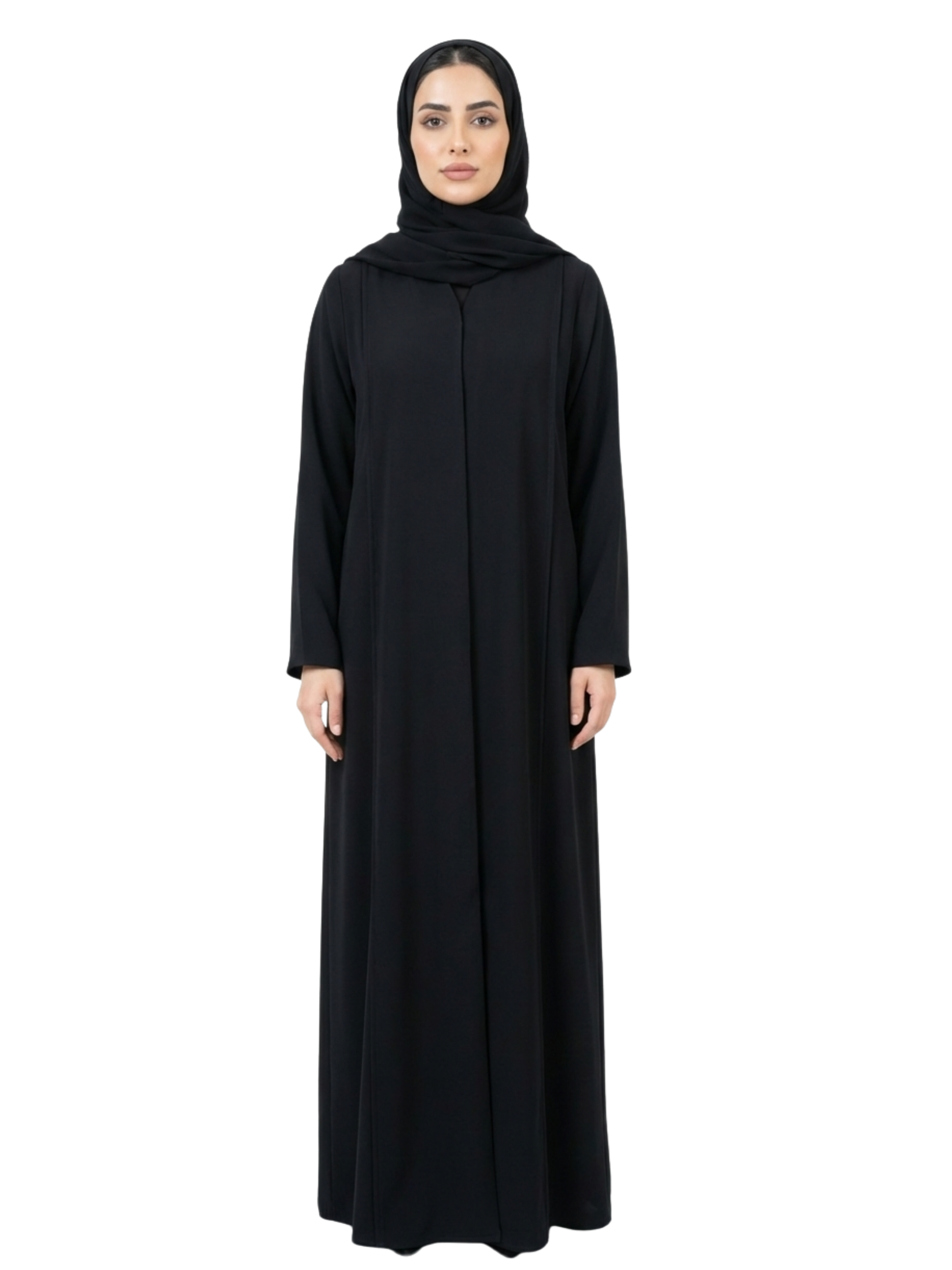 Classic Essential Plain Black Abaya (Minimal V-Neck) 1036