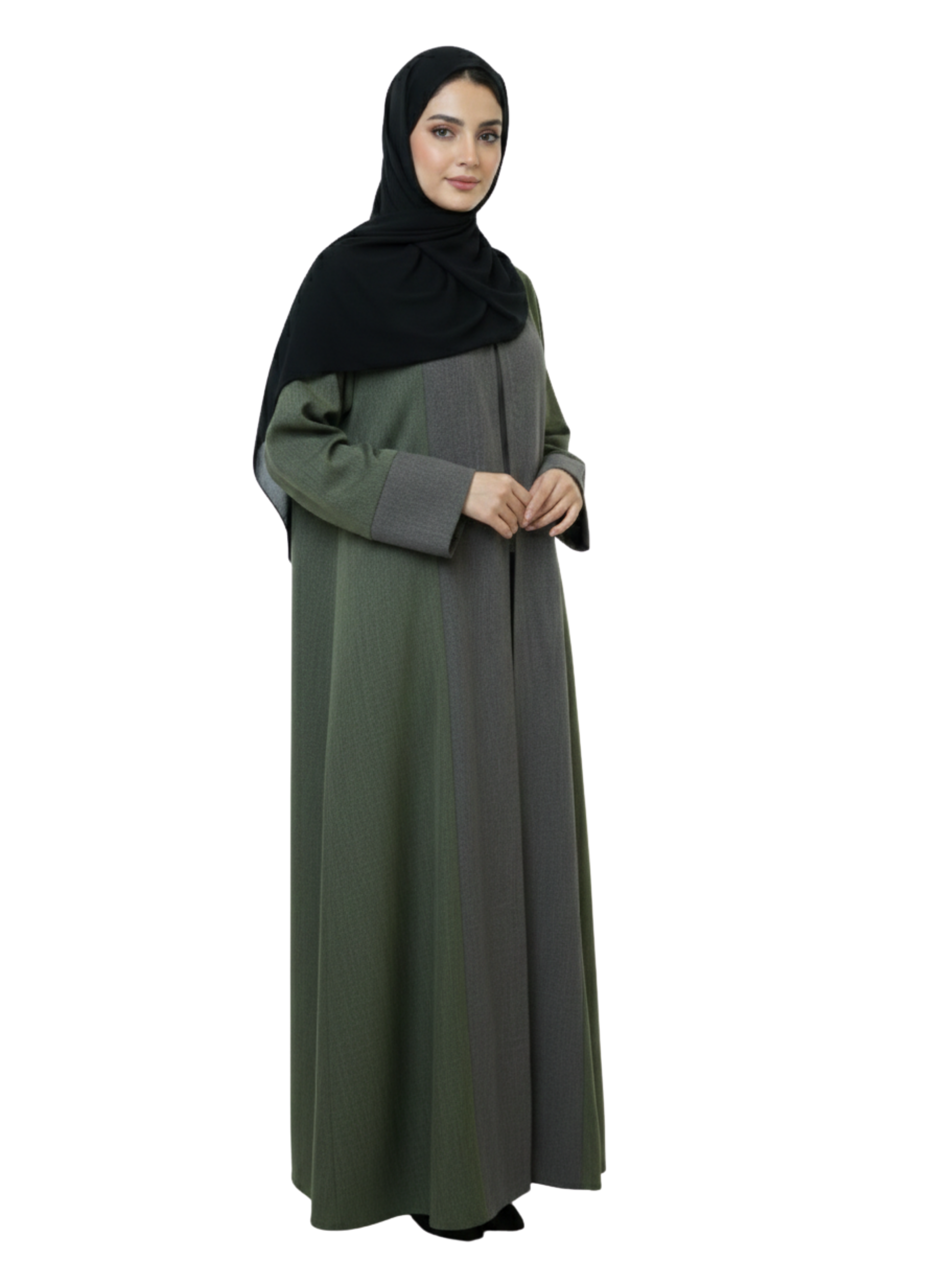 Two-Tone Colorblock Abaya (Olive Green & Charcoal) 1002