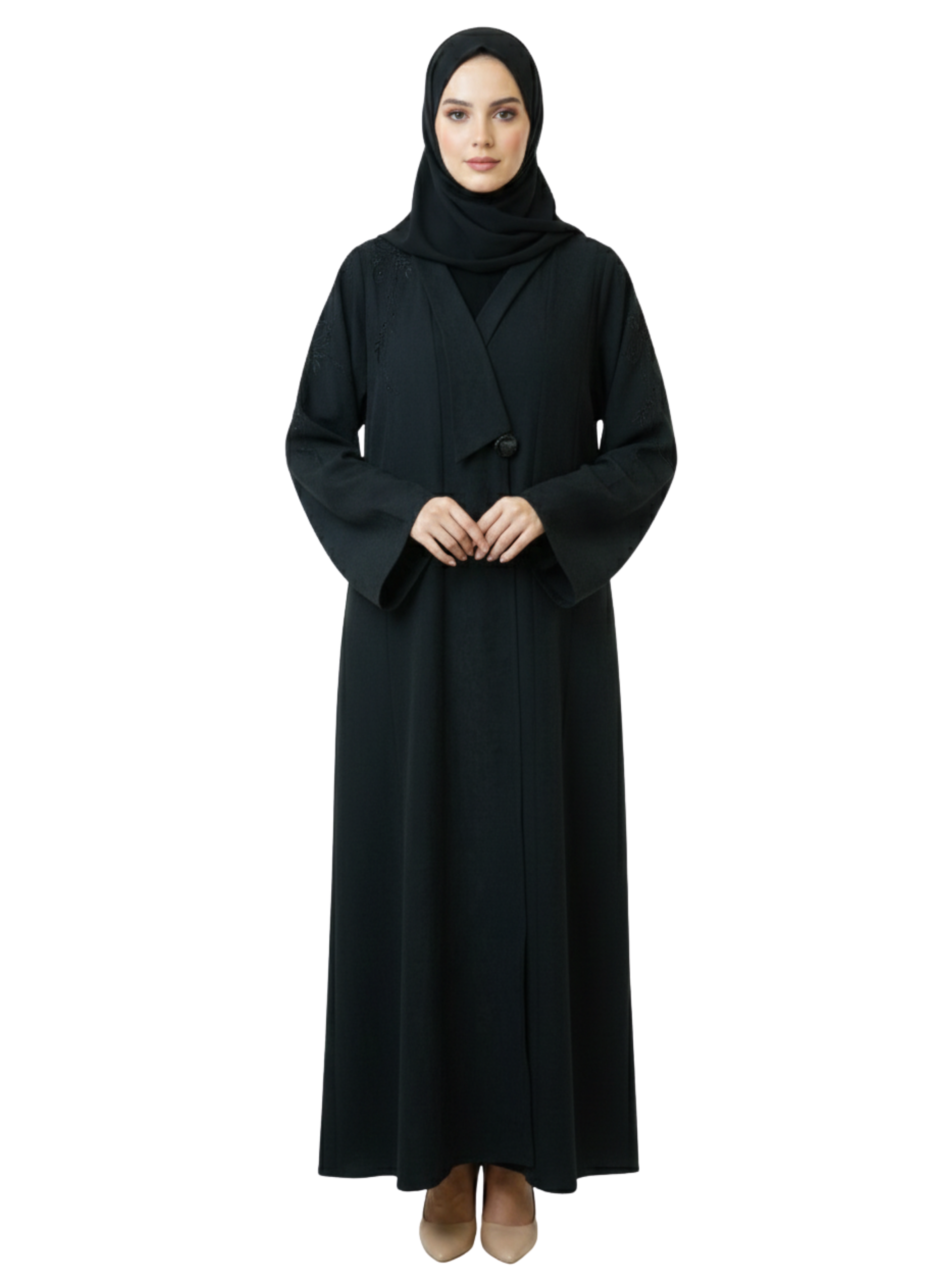 Wrap-Style Button Abaya (Classic Black) 1025