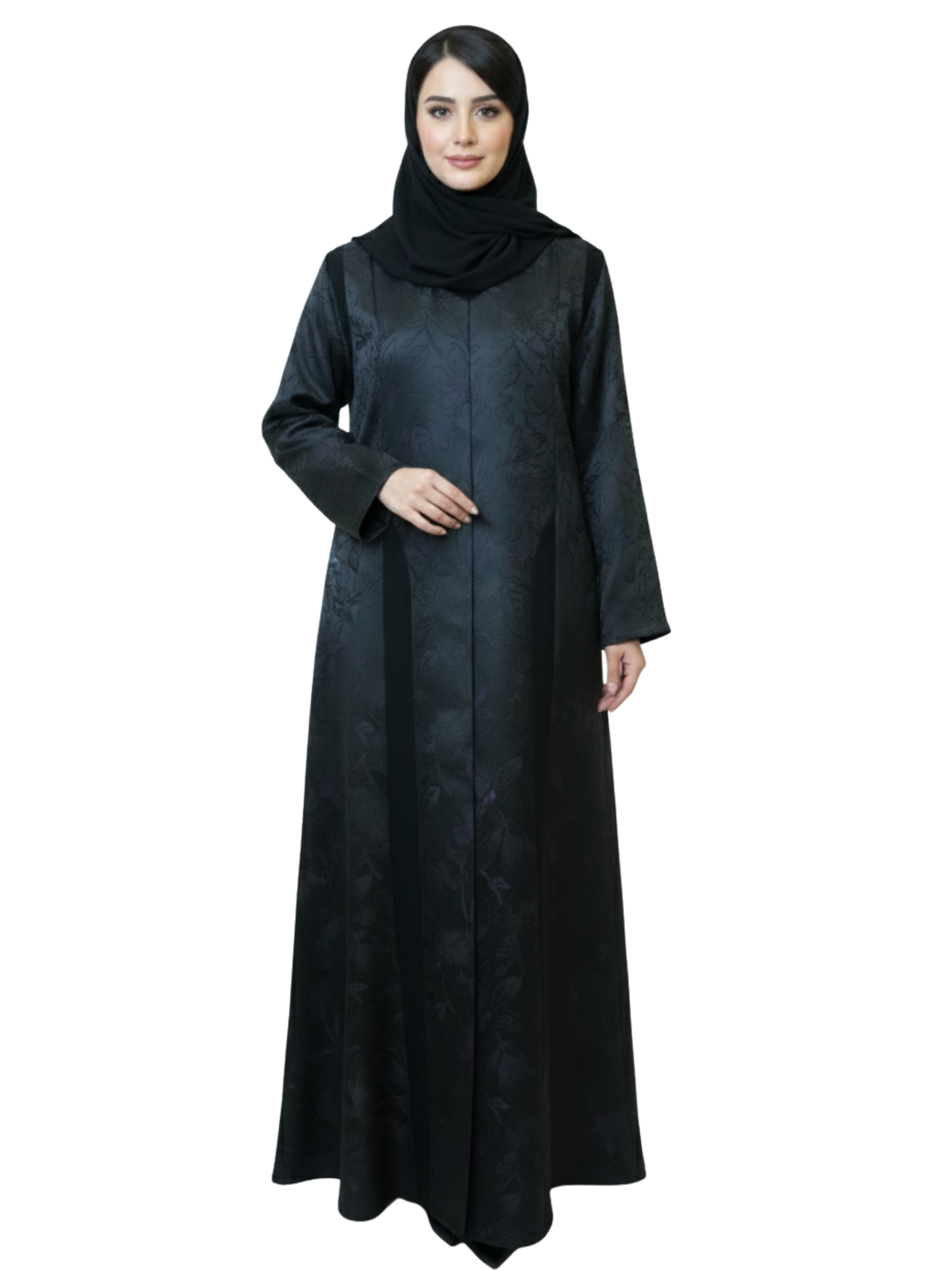 Subtle Jacquard Print Abaya (Dark Charcoal) 1084