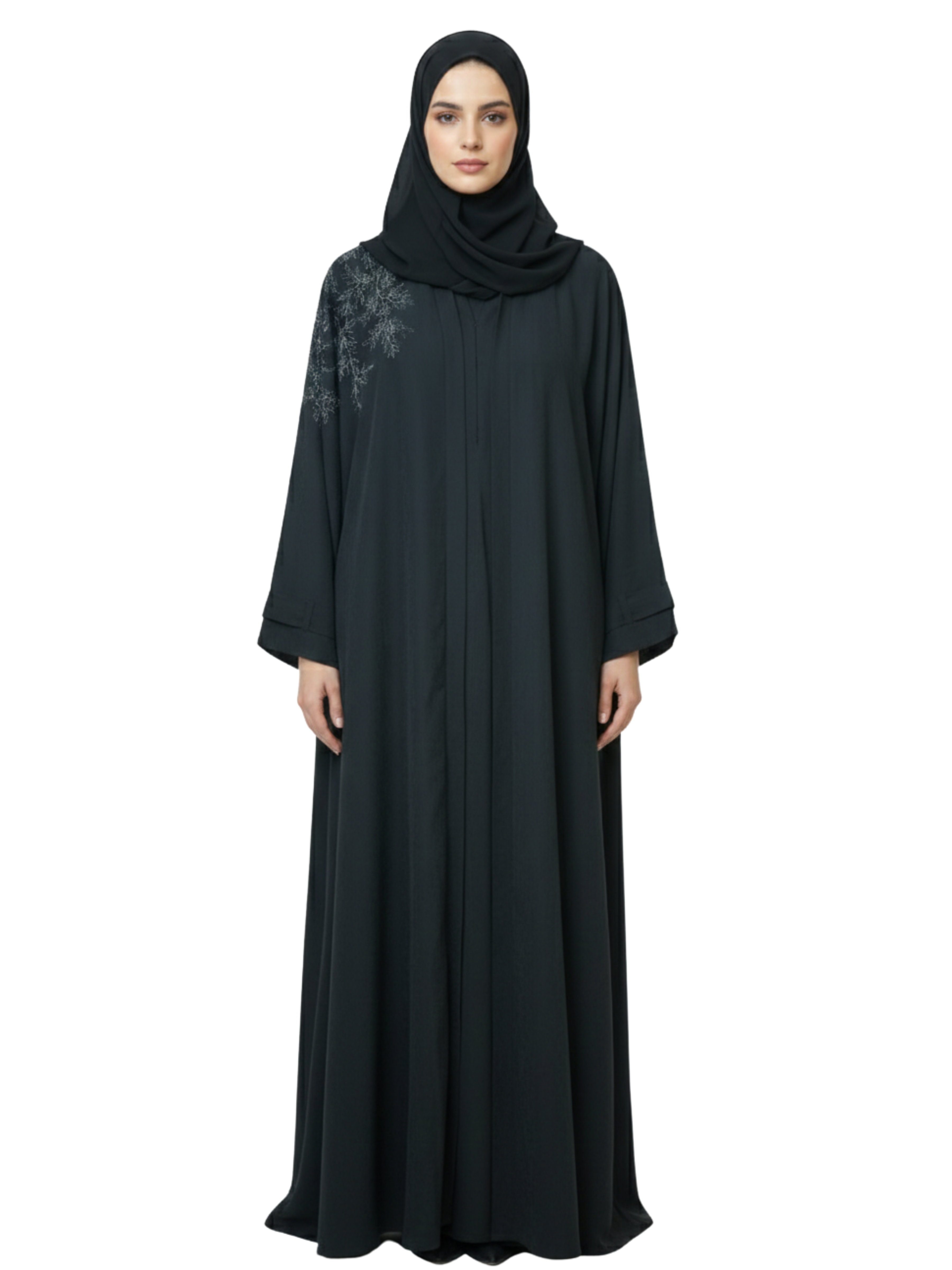 Subtle Embroidered Detail Abaya (Classic Black) 1026
