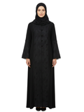 Button-Front Jacquard Panel Abaya (Classic Black) 1045