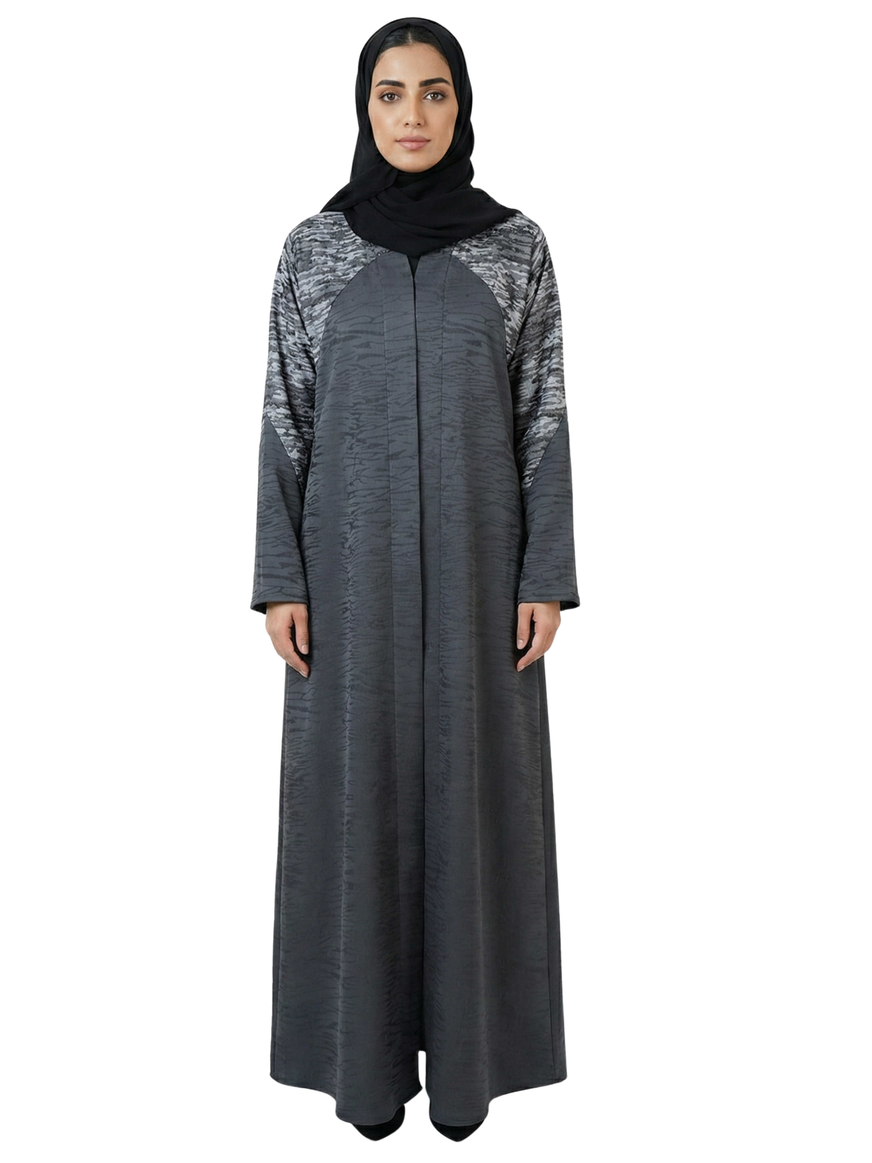 Contrast Texture Panel Abaya (Graphite Grey) 1065