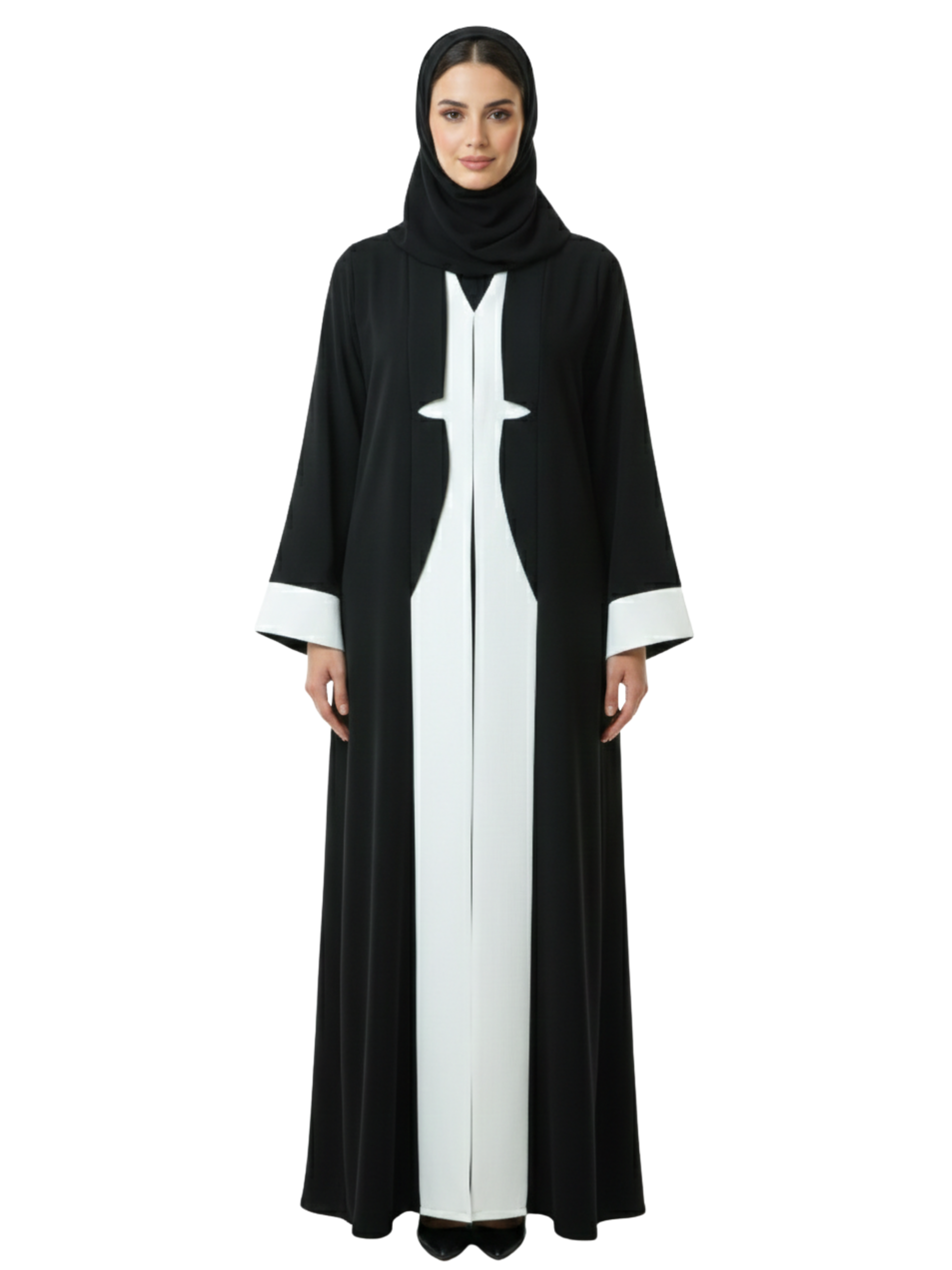 Contrast Panel Statement Abaya (Black & White) 1056