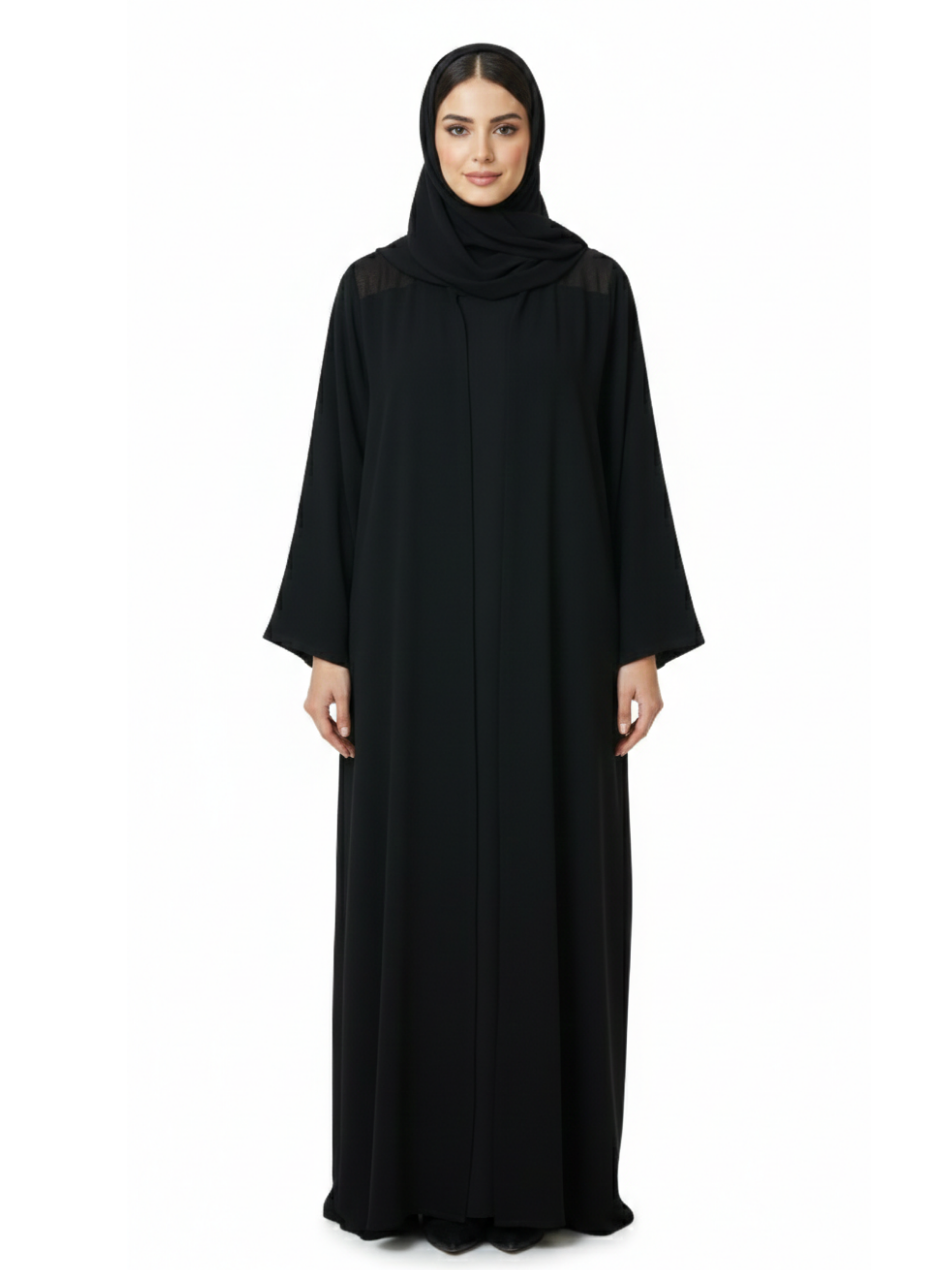 Sheer Yoke Butterfly Sleeve Abaya (Classic Black) 1091