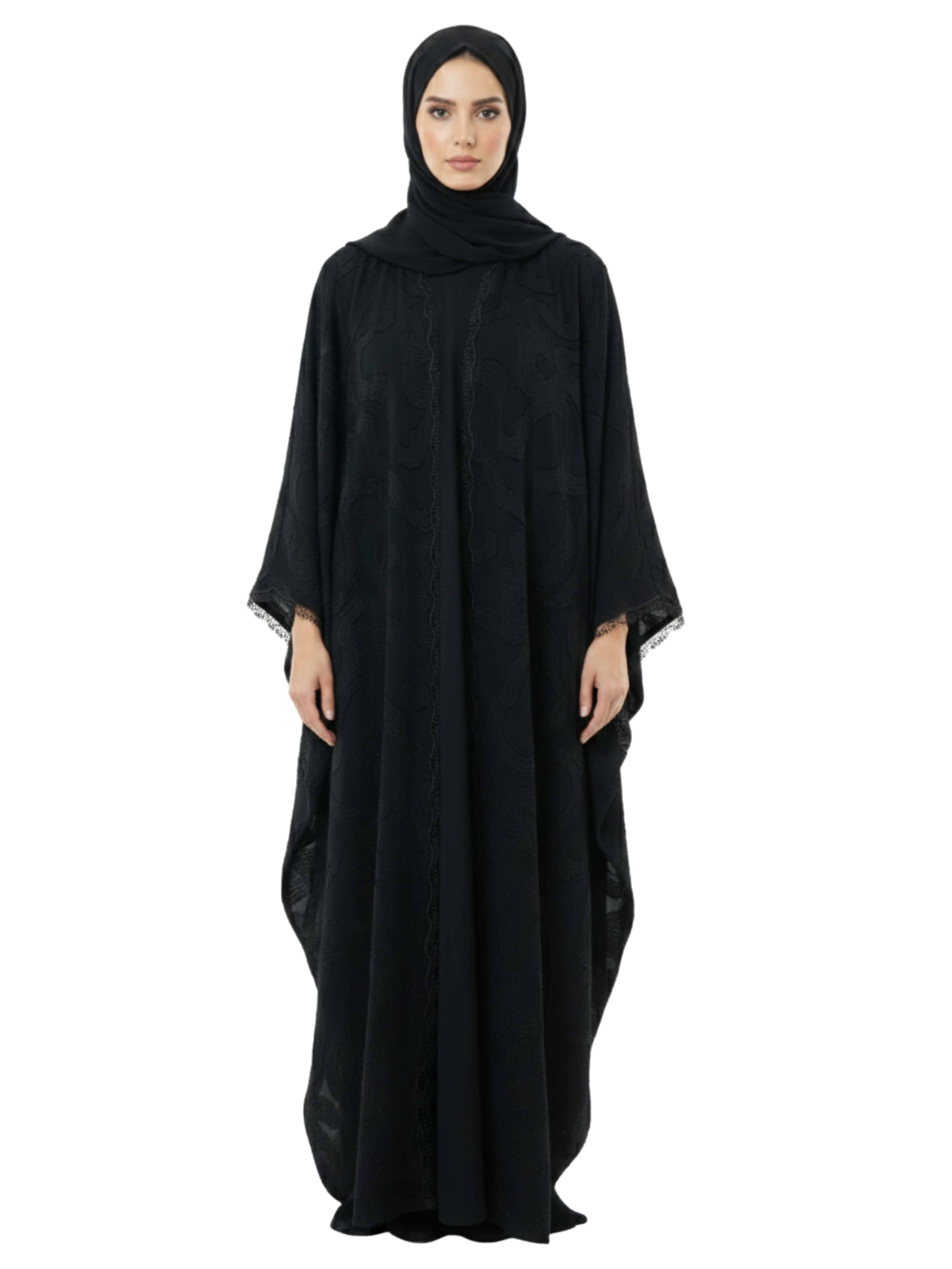 Textured Jacquard Kaftan Abaya (Classic Black) 1090