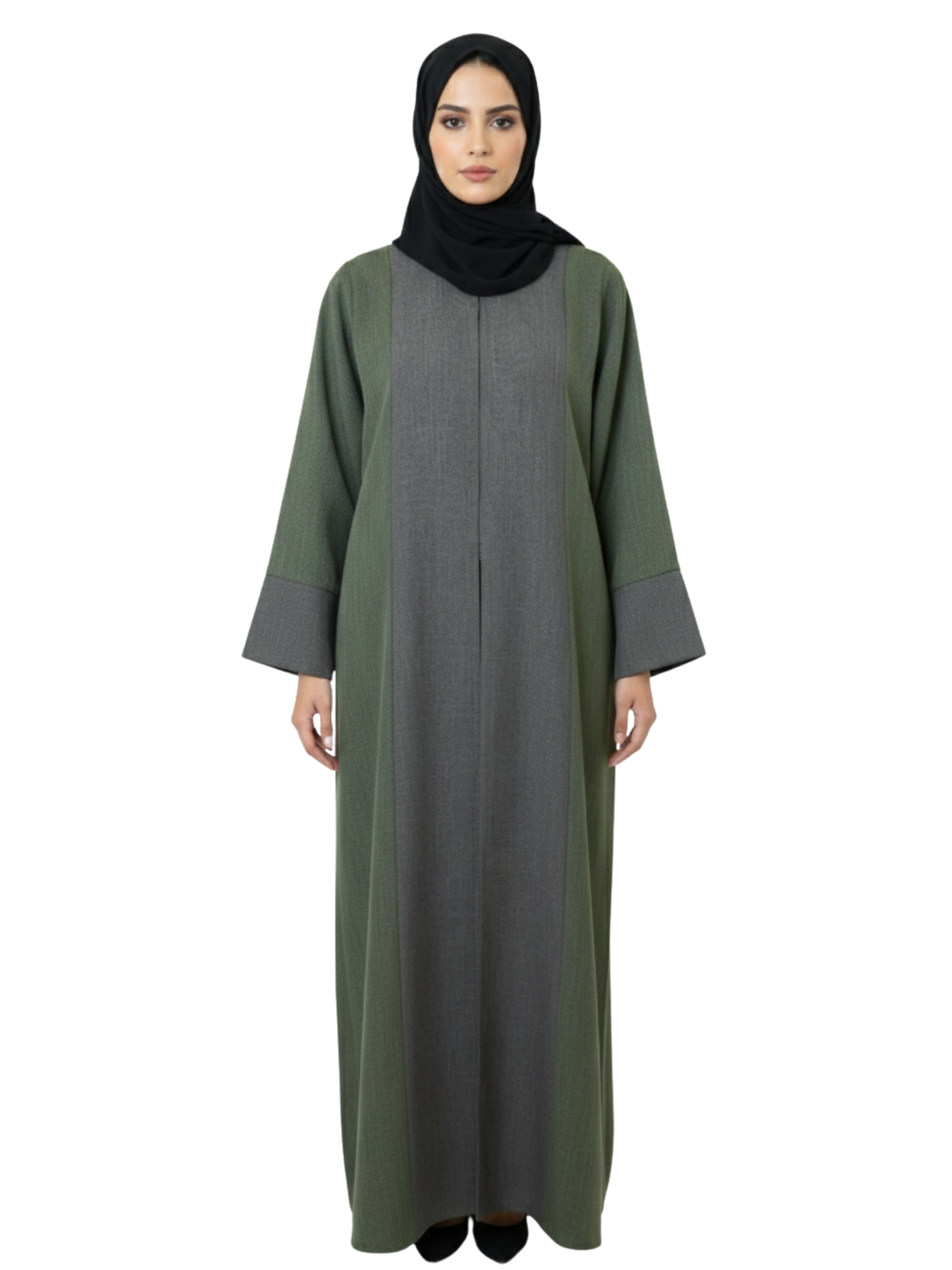 Two-Tone Colorblock Abaya (Olive Green & Charcoal) 1002