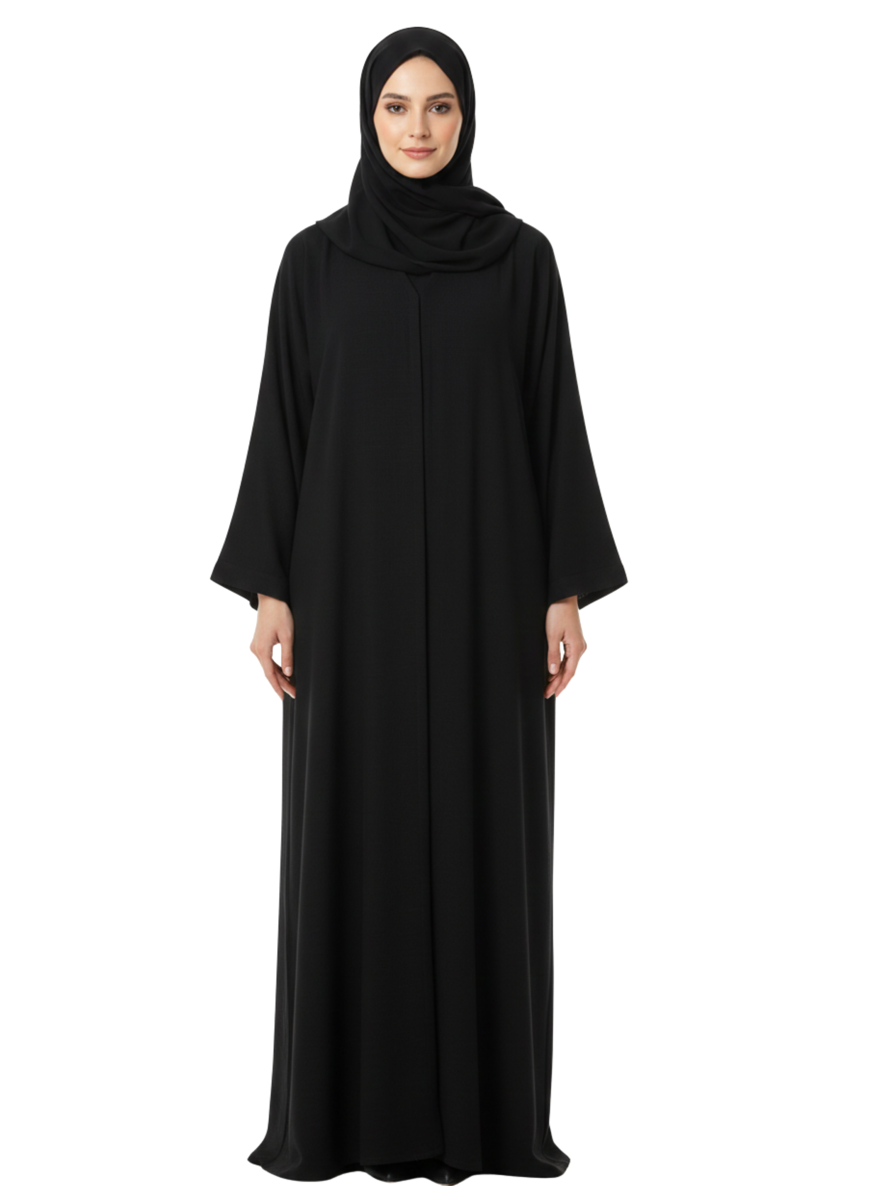 Tonal Button-Front Panel Abaya (Jet Black) 1076