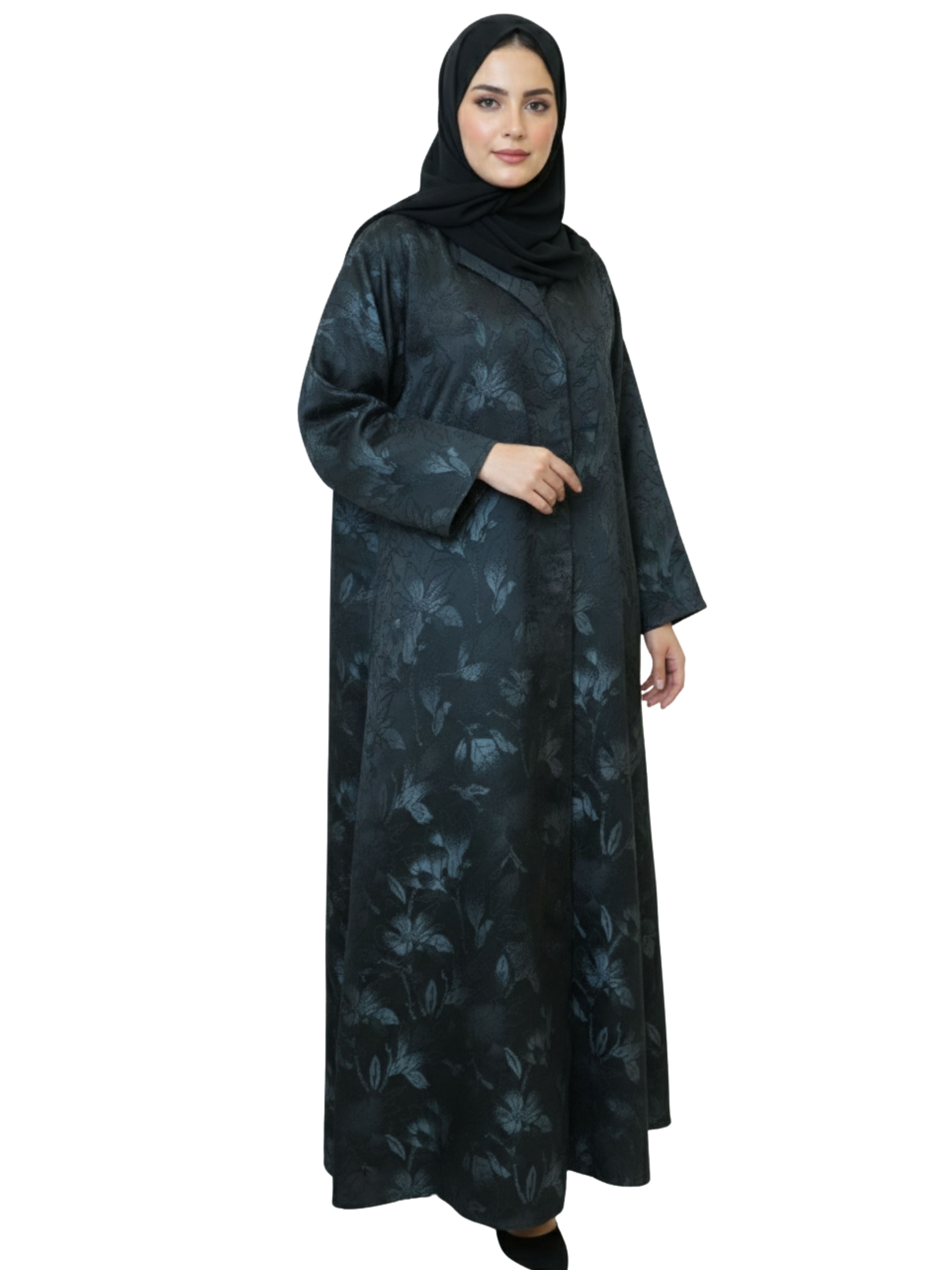 Subtle Floral Shadow Print Abaya (Deep Charcoal) 1082