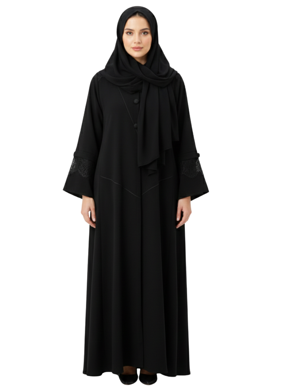 Lace-Trim Detail Abaya (Classic Black) 1050