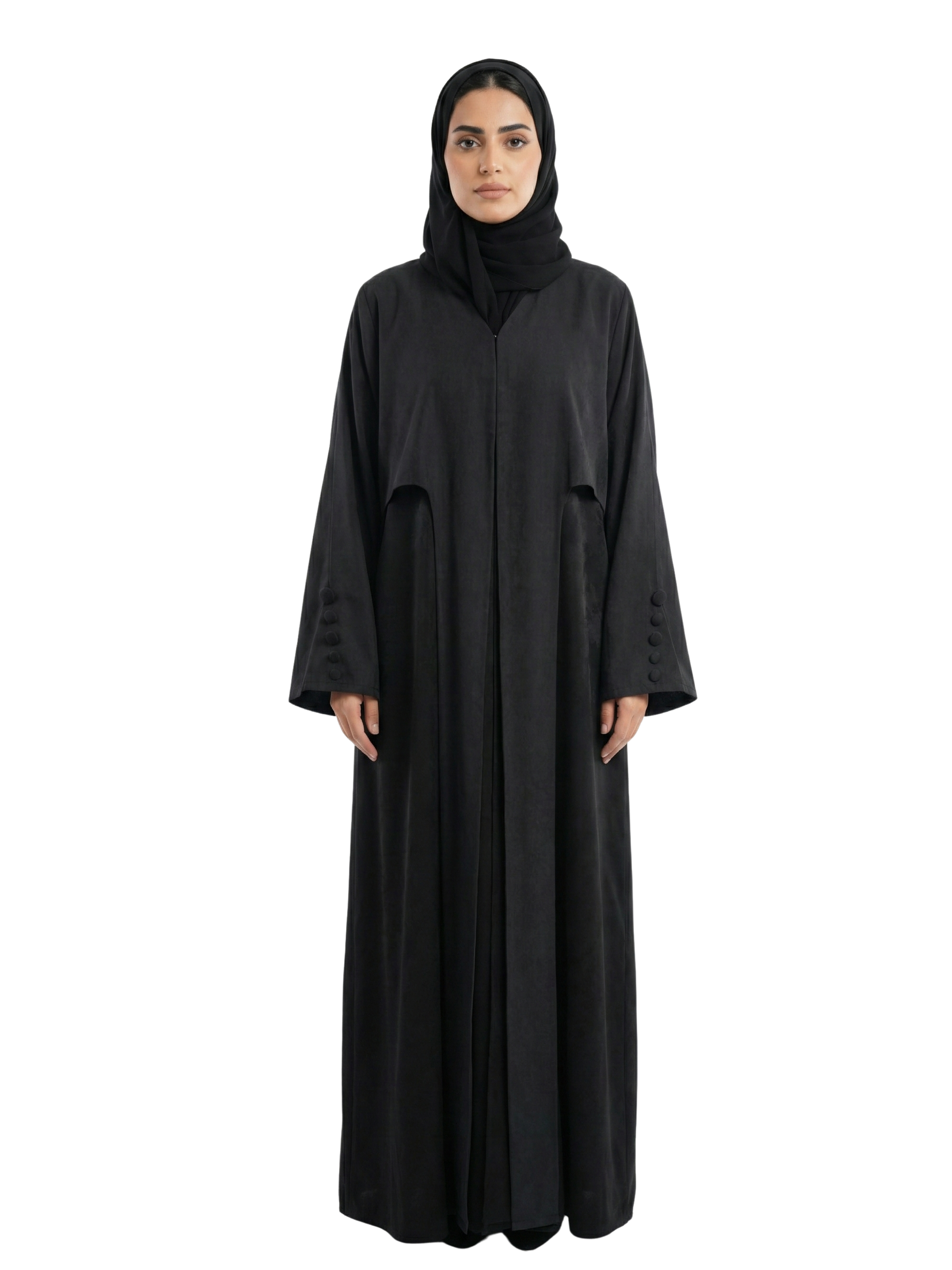 Pocket Detail Black Abaya (Button Cuff) 1021