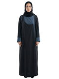 Contrast Bib Detail Abaya (Black with Denim Blue) 1006