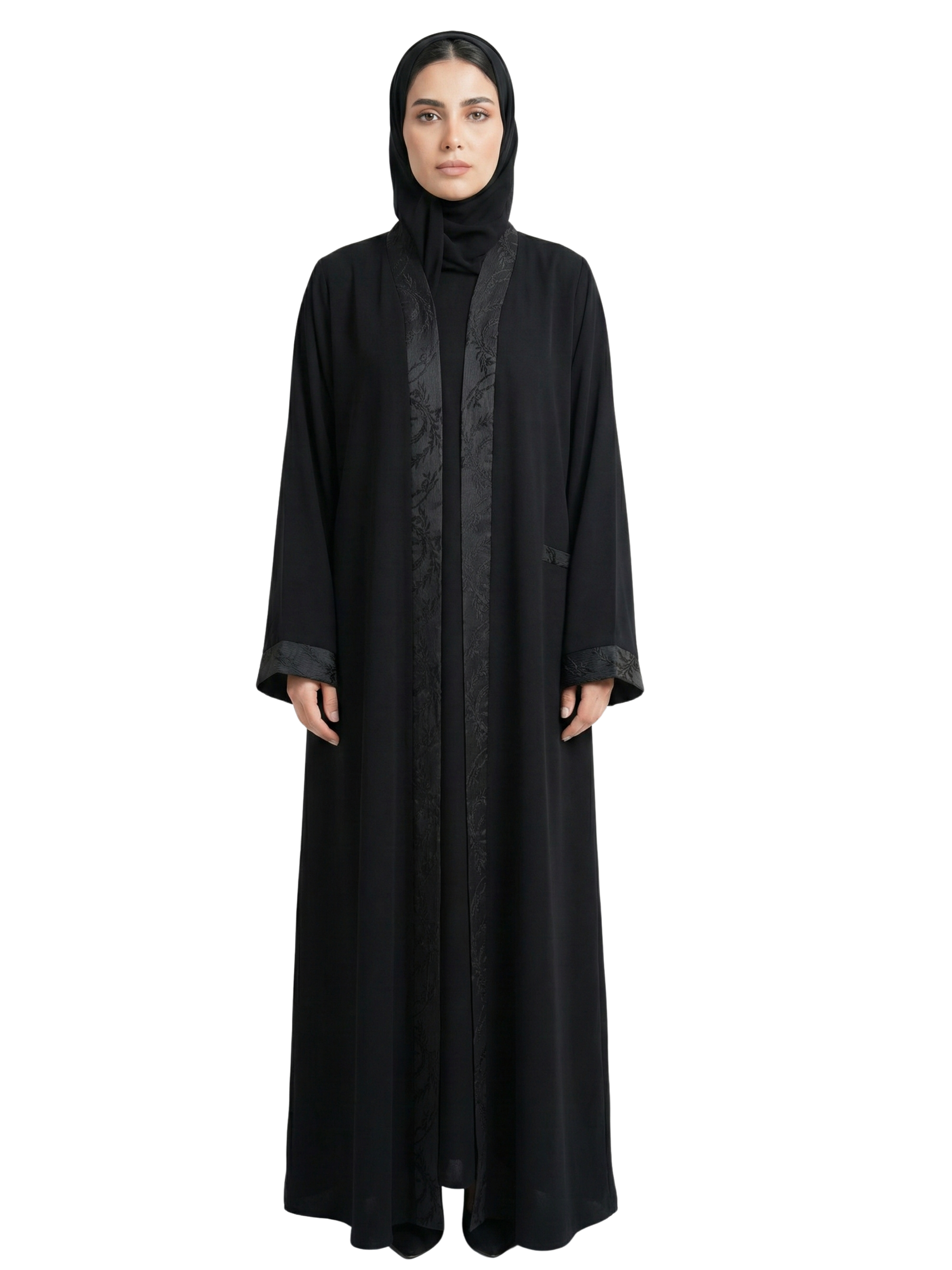 Tonal Jacquard Button-Front Abaya (Classic Black) 1054