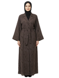 Belted Jacquard Coat-Style Abaya (Mocha Brown) 1044