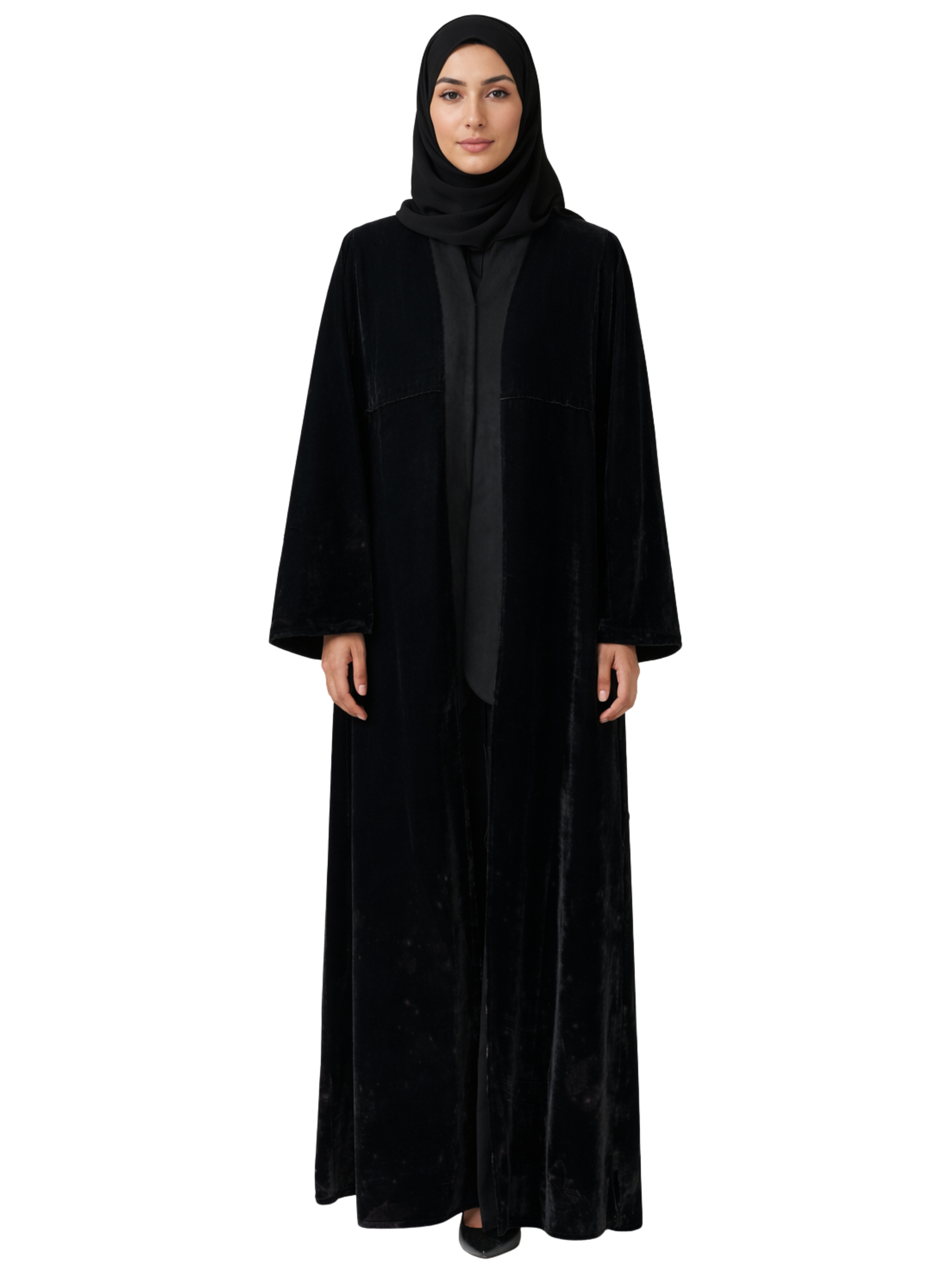 Velvet-Feel Open Abaya (Classic Black) 1072