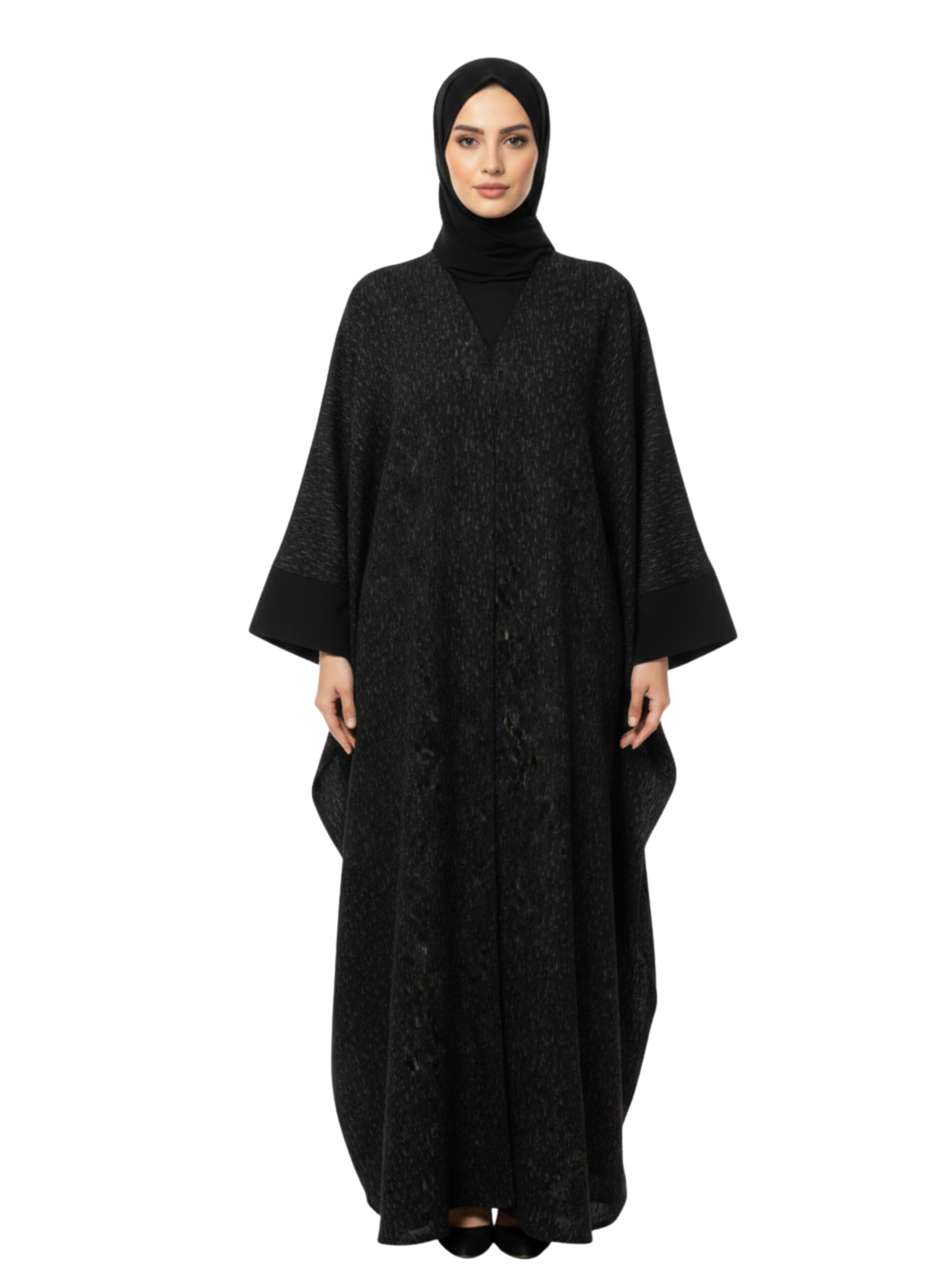 Textured Kaftan-Style Abaya (Black & Charcoal) 1089