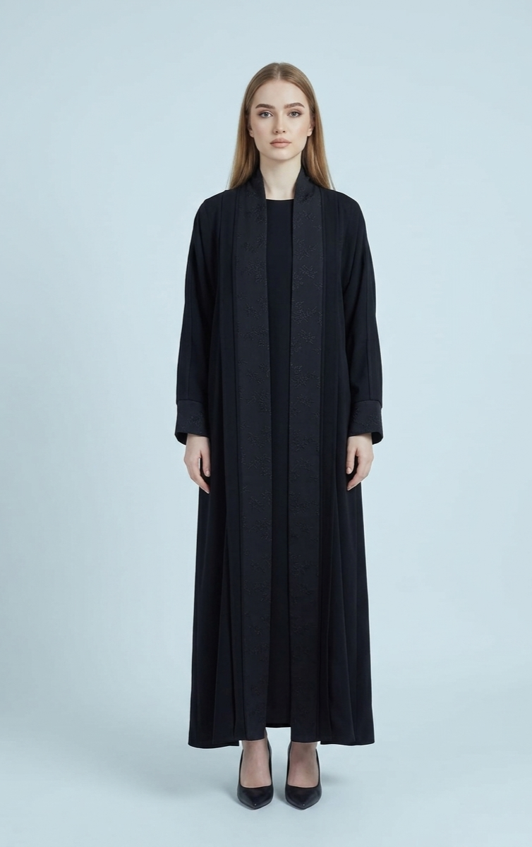 ASLT1114 The Noir Brocade Lapel Abaya