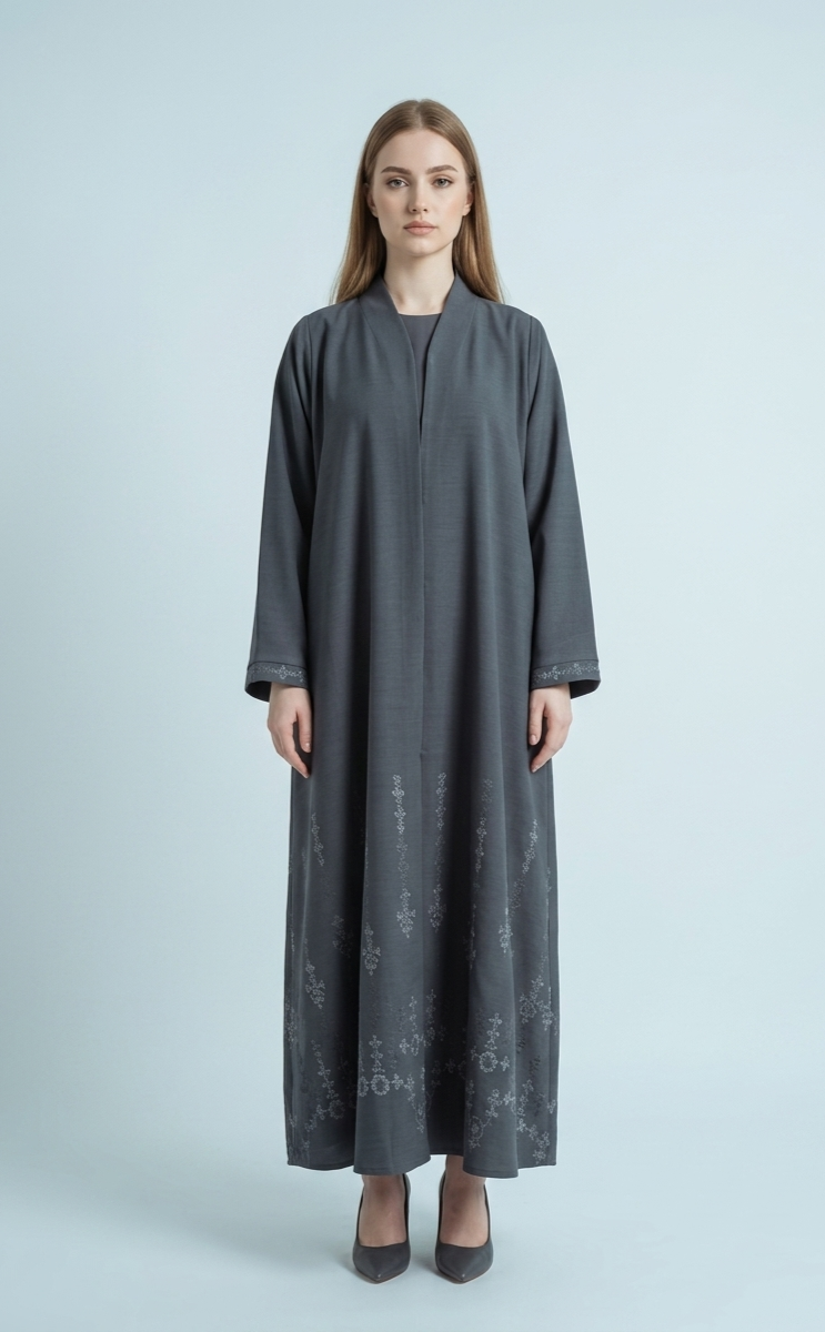 ASLT1109 The Slate Floral Open Abaya