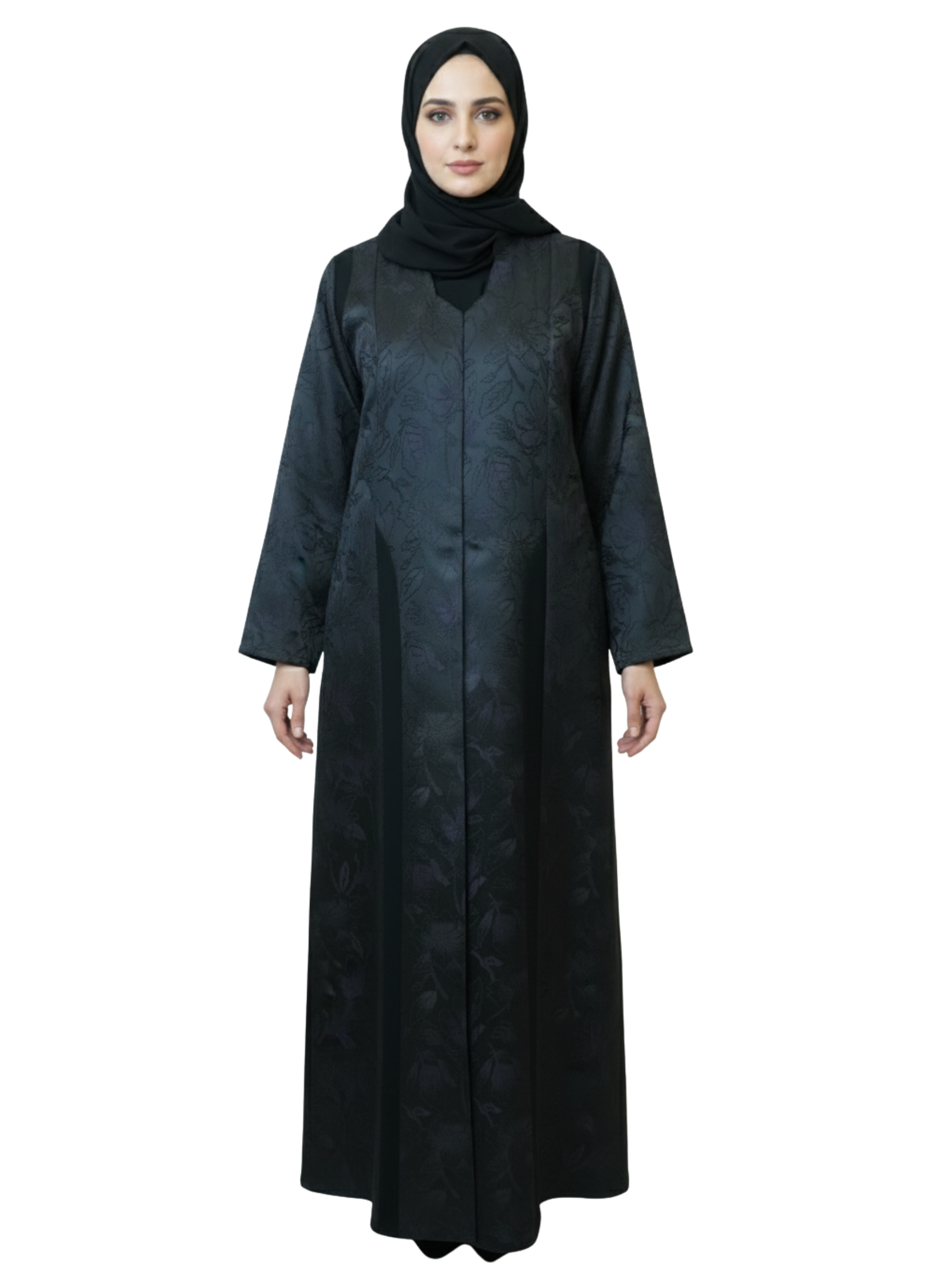 Subtle Jacquard Print Abaya (Dark Charcoal) 1084
