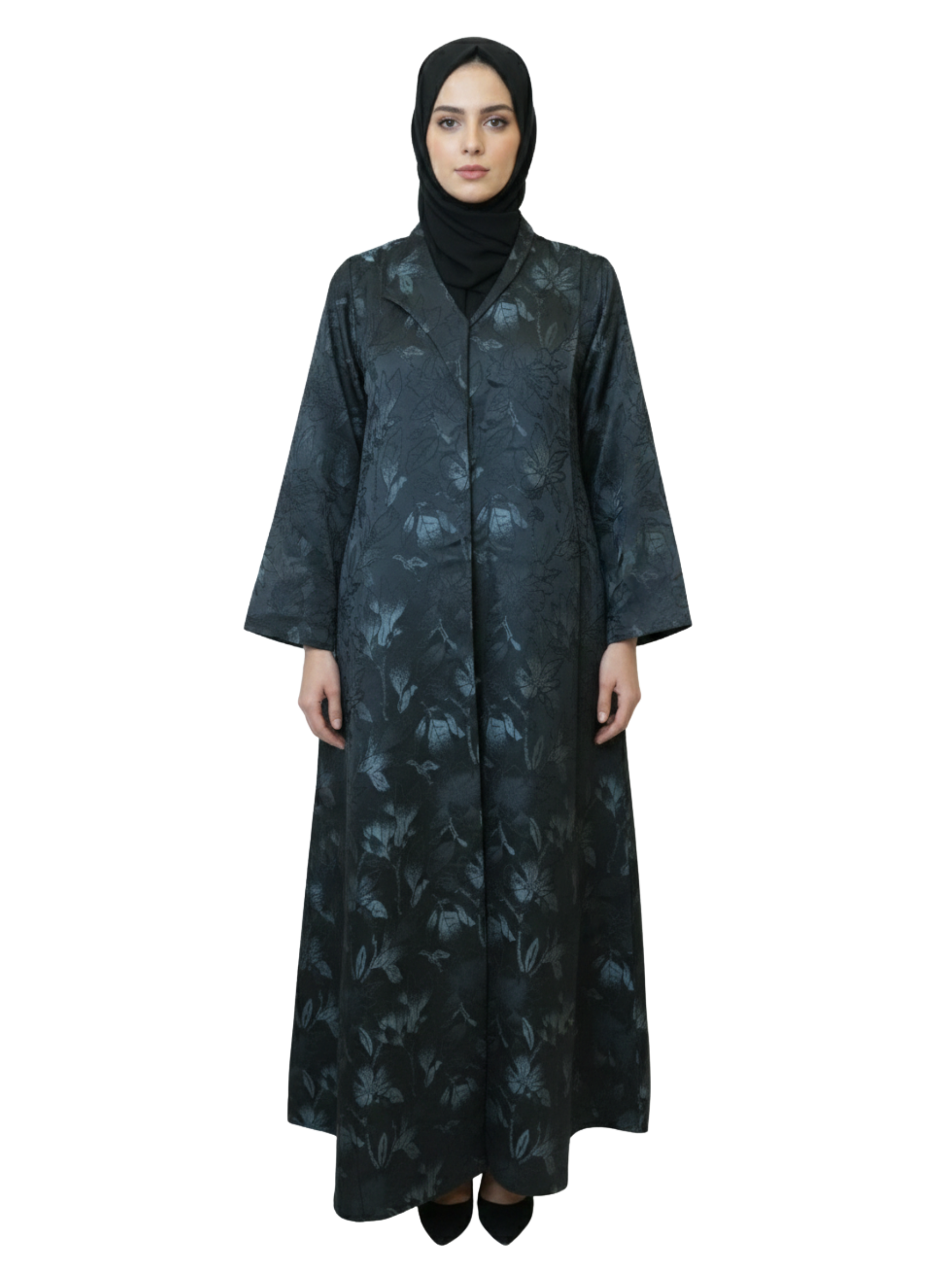 Subtle Floral Shadow Print Abaya (Deep Charcoal) 1082