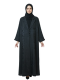 Tailored Lapel Abaya with Tonal Print (Black) 1013