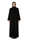 Shadow Floral V-Neck Abaya (Black-on-Black) 1073