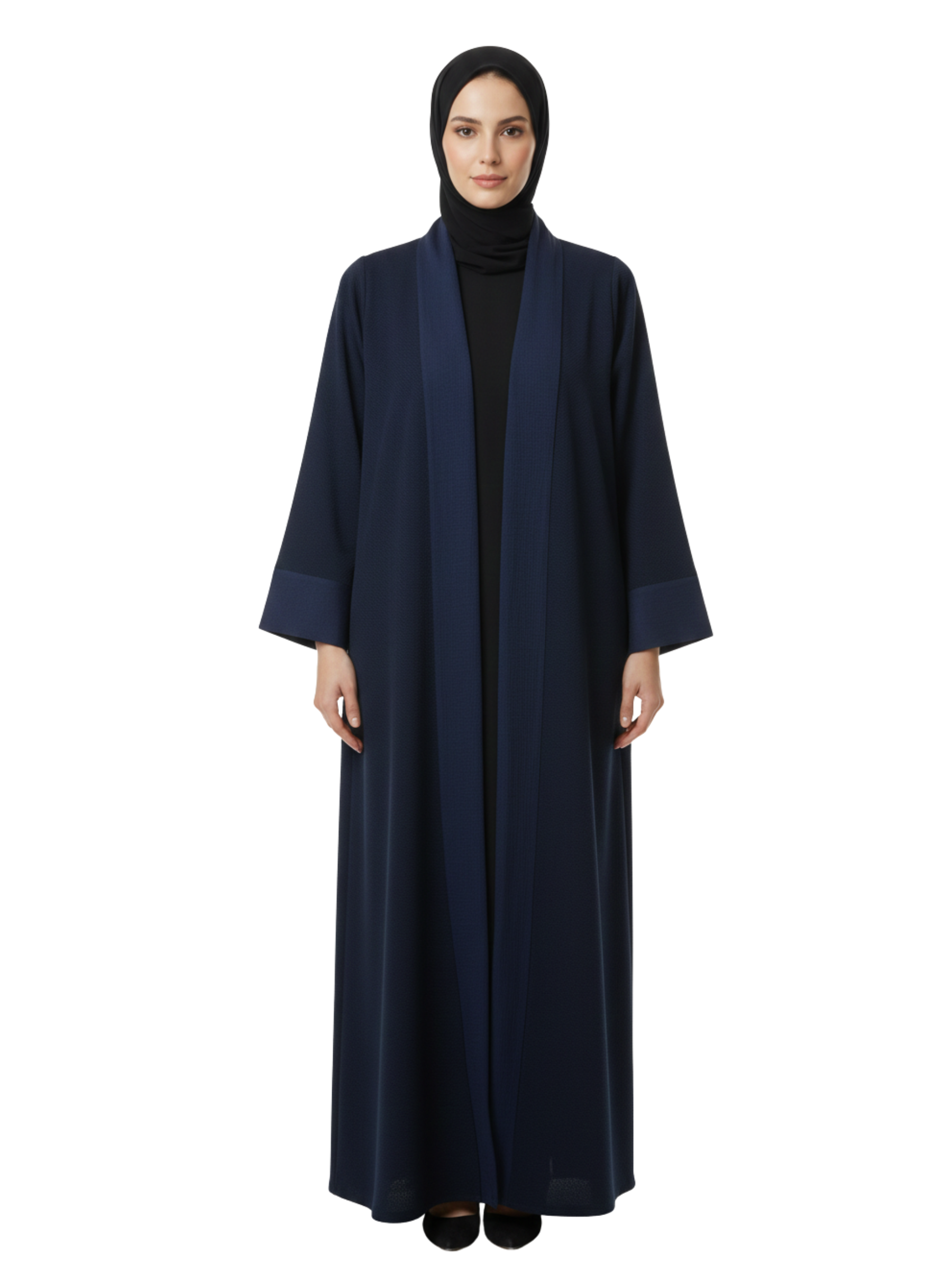 Textured Open Abaya Set (Navy Blue) 1058