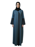 Colorblock Panel Abaya (Dusty Blue & Charcoal) 1004