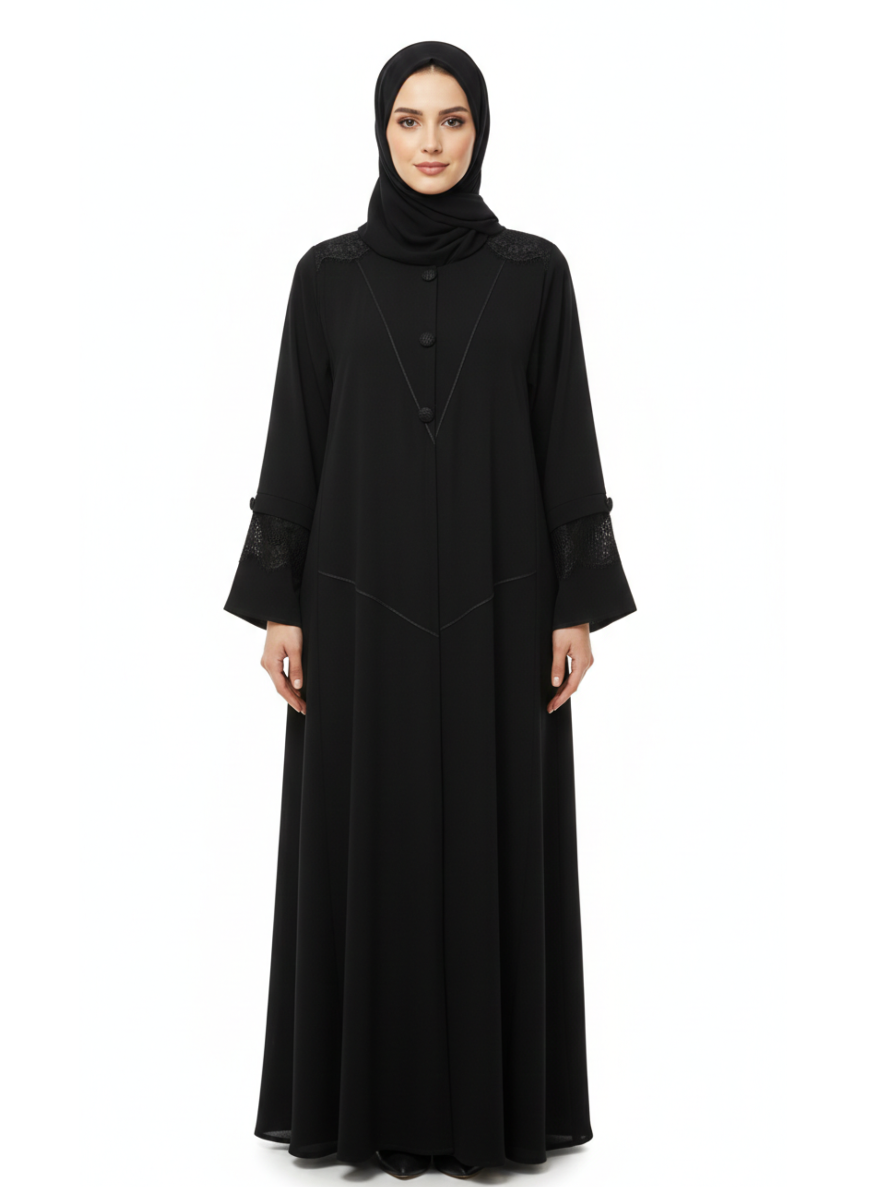 Lace-Trim Detail Abaya (Classic Black) 1050