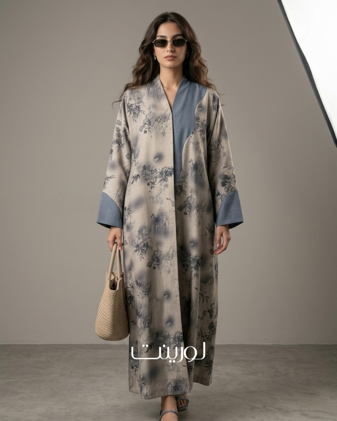 ASLT1116 The Lorient Slate Blue & Taupe Abaya
